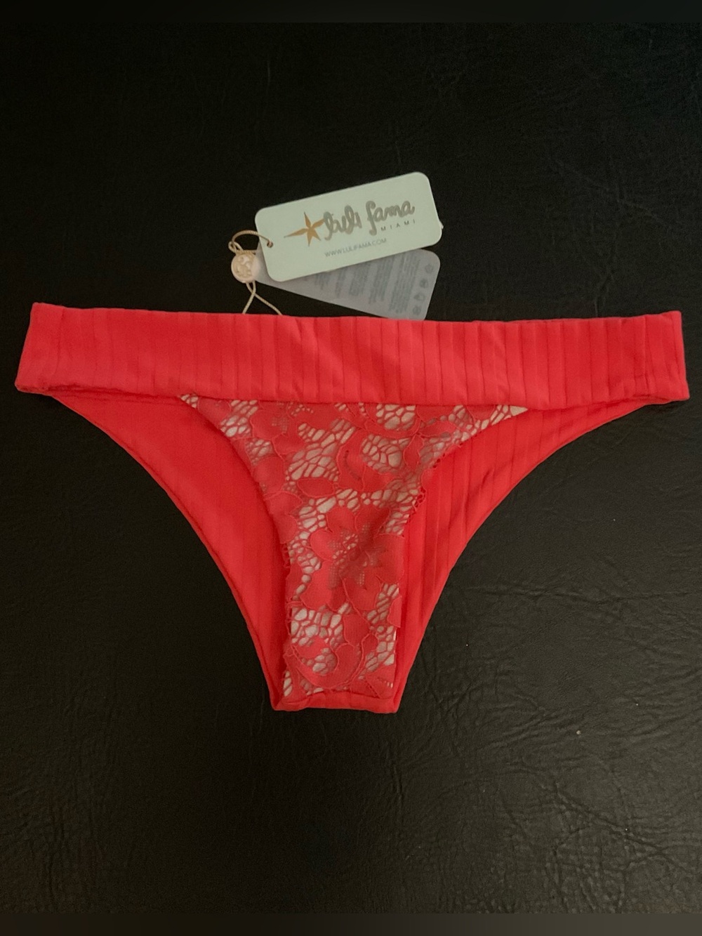 Luli Fama Corazon de Seda Banded Moderate Bikini Bottom Size X-Small Coral Red